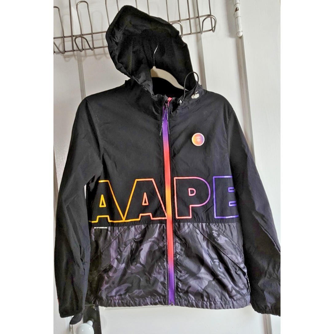 Aape By A Bathing Ape Men Sz Xs Black Camo Nylon Full Zip Hoodie